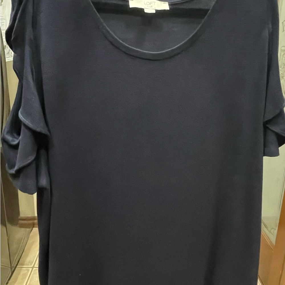 LOFT Dark Blue Blouse with Ruffle Detail 24 26